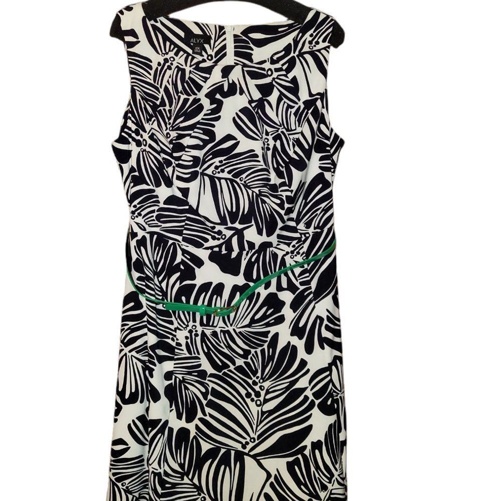 Alyx White Sleeveless Dress with Black Palm Leaves Women's Plus Size 16W